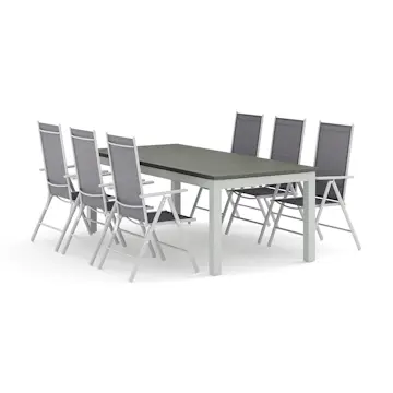 Trädgårdsgrupp Comfort Garden Monaco utomhus matgrupp förlängningsbart 210/310x90 med 6 Maggie positionsstolar