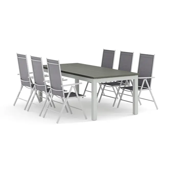 Trädgårdsgrupp Comfort Garden Monaco utomhus matgrupp förlängningsbart 210/310x90 med 6 Maggie positionsstolar