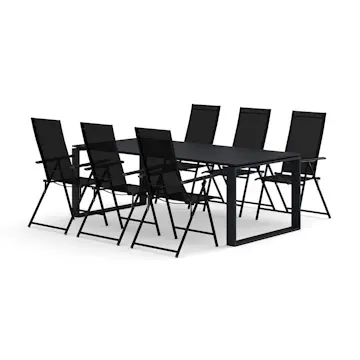 Trädgårdsgrupp Comfort Garden Devon utomhus matgrupp 210x100 cm med 6 Sanna positionsstolar