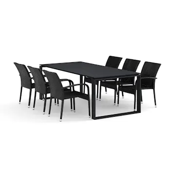 Trädgårdsgrupp Comfort Garden Devon utomhus matgrupp 210x100 cm med 6 Thor Light Trädgårdsfåtölj