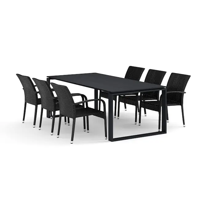 Trädgårdsgrupp Comfort Garden Devon utomhus matgrupp 210x100 cm med 6 Thor Light Trädgårdsfåtölj