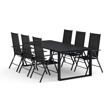 Trädgårdsgrupp Comfort Garden Devon utomhus matgrupp 210x100 cm med 6 Maggie positionsstolar