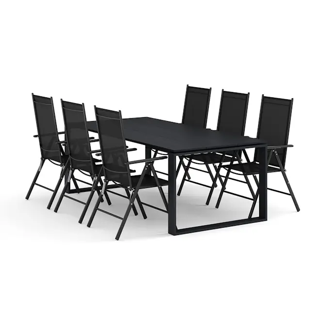 Trädgårdsgrupp Comfort Garden Devon utomhus matgrupp 210x100 cm med 6 Maggie positionsstolar