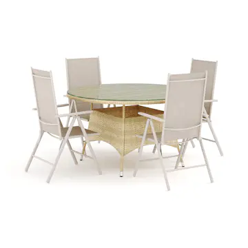 Trädgårdsgrupp Comfort Garden Thor utomhus rund matgrupp 140 cm med 4 Maggie positionsstolar