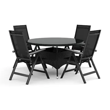 Trädgårdsgrupp Comfort Garden Thor utomhus rund matgrupp 140 cm med 4 Monaco Light positionsstolar