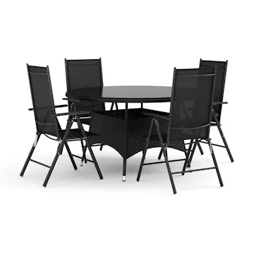 Trädgårdsgrupp Comfort Garden Thor utomhus rund matgrupp 140 cm med 4 Maggie positionsstolar