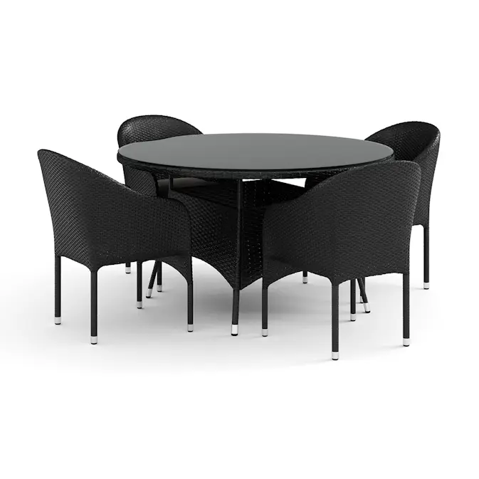 Trädgårdsgrupp Comfort Garden Thor utomhus rund matgrupp 140 cm med 4 Thor fåtöljer