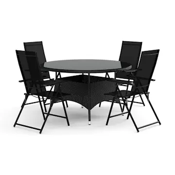 Trädgårdsgrupp Comfort Garden Thor utomhus rund matgrupp 140 cm med 4 Sanna positionsstolar