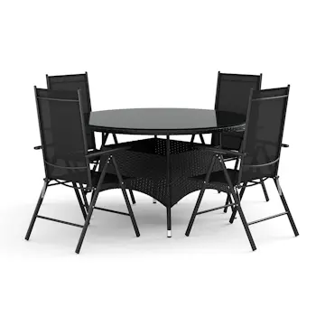 Trädgårdsgrupp Comfort Garden Thor utomhus rund matgrupp 140 cm med 4 positionsstolar