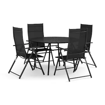 Trädgårdsgrupp Comfort Garden Tunis utomhus rund matgrupp 120 cm med 4 positionsstolar