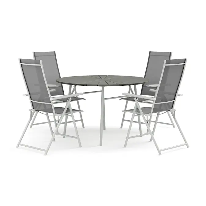 Trädgårdsgrupp Comfort Garden Tunis utomhus rund matgrupp 120 cm med 4 Sanna positionsstolar