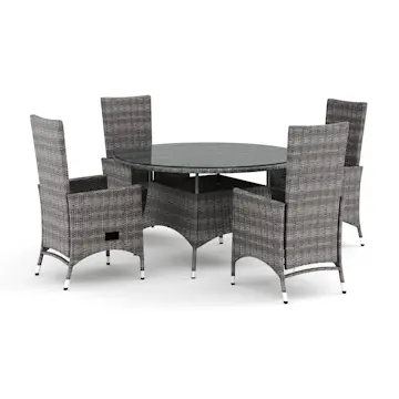 Trädgårdsgrupp Comfort Garden Thor utomhus rund matgrupp 140 cm med 4 Jenny matstolar