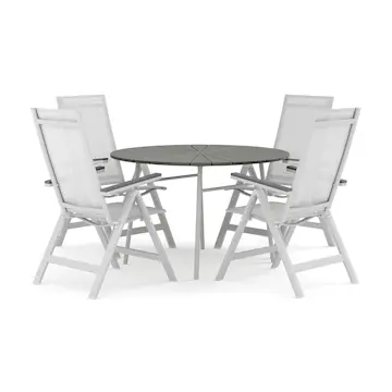 Trädgårdsgrupp Comfort Garden Tunis utomhus rund matgrupp 120 cm med 4 Monaco Light positionsstolar