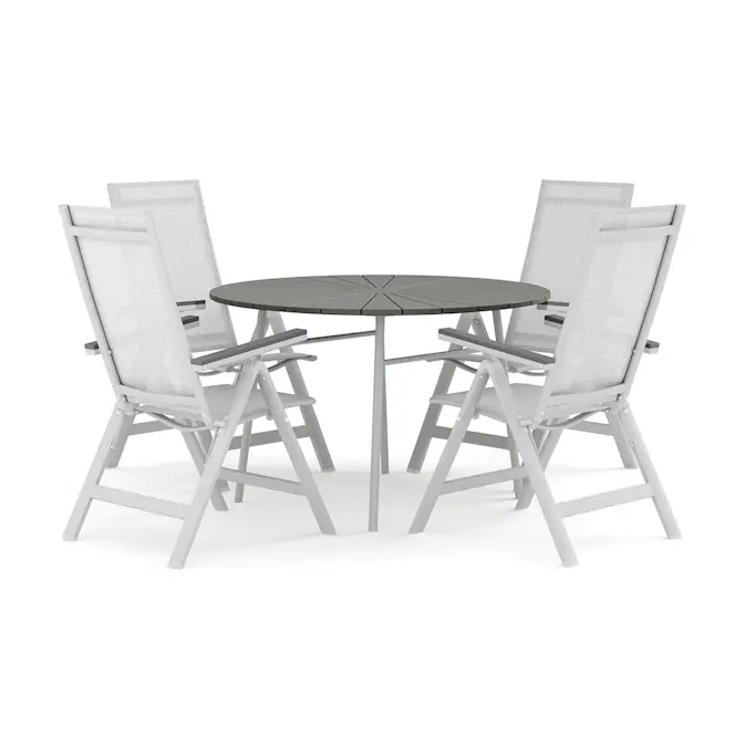 Trädgårdsgrupp Comfort Garden Tunis utomhus rund matgrupp 120 cm med 4 Monaco Light positionsstolar