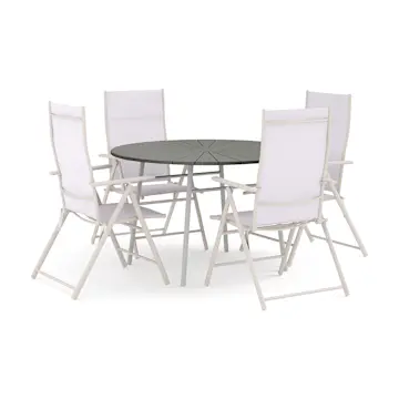 Trädgårdsgrupp Comfort Garden Tunis utomhus rund matgrupp 120 cm med 4 positionsstolar