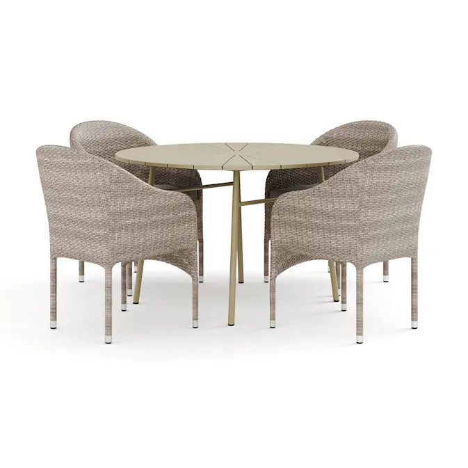 Trädgårdsgrupp Comfort Garden Tunis utomhus rund matgrupp 120 cm med 4 Thor fåtöljer