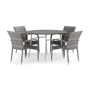 Trädgårdsgrupp Comfort Garden Tunis utomhus rund matgrupp 120 cm med 4 Thor Light Trädgårdsfåtölj