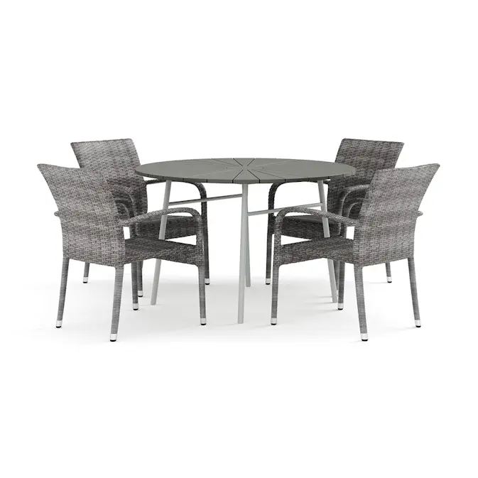 Trädgårdsgrupp Comfort Garden Tunis utomhus rund matgrupp 120 cm med 4 Thor Light Trädgårdsfåtölj