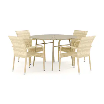 Trädgårdsgrupp Comfort Garden Tunis utomhus rund matgrupp 120 cm med 4 Thor Light Trädgårdsfåtölj