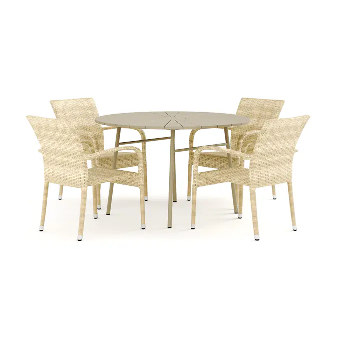 Trädgårdsgrupp Comfort Garden Tunis utomhus rund matgrupp 120 cm med 4 Thor Light Trädgårdsfåtölj