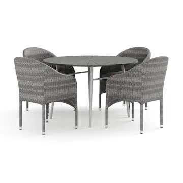 Trädgårdsgrupp Comfort Garden Tunis utomhus rund matgrupp 120 cm med 4 Thor fåtöljer