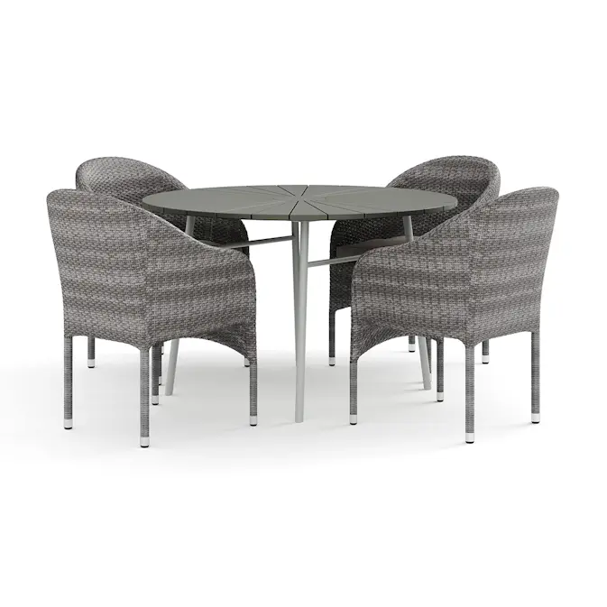 Trädgårdsgrupp Comfort Garden Tunis utomhus rund matgrupp 120 cm med 4 Thor fåtöljer