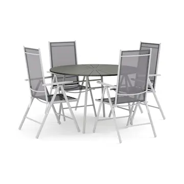 Trädgårdsgrupp Comfort Garden Tunis utomhus rund matgrupp 120 cm med 4 Maggie positionsstolar