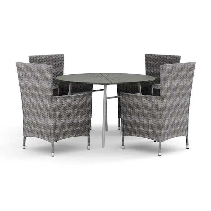 Trädgårdsgrupp Comfort Garden Tunis utomhus rund matgrupp 120 cm med 4 Thor Trädgårdsfåtölj