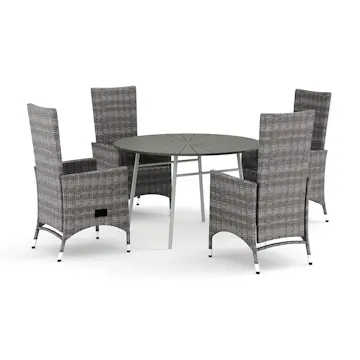 Trädgårdsgrupp Comfort Garden Tunis utomhus rund matgrupp 120 cm med 4 Jenny matstolar