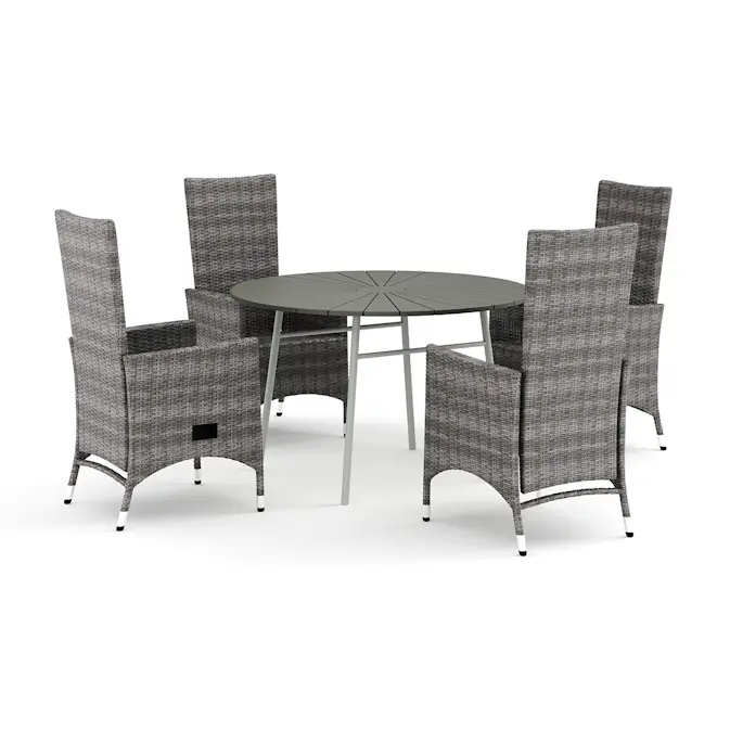 Trädgårdsgrupp Comfort Garden Tunis utomhus rund matgrupp 120 cm med 4 Jenny matstolar