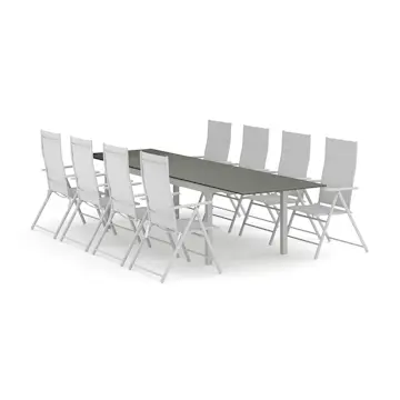 Trädgårdsgrupp Comfort Garden Tunis utomhus matgrupp förlängningsbart 205/305x90 cm med 8 positionsstolar