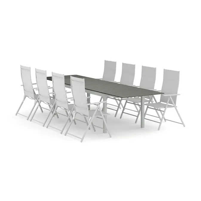Trädgårdsgrupp Comfort Garden Tunis utomhus matgrupp förlängningsbart 205/305x90 cm med 8 positionsstolar