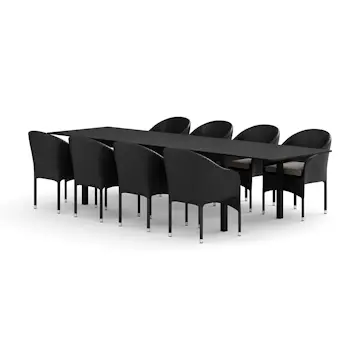 Trädgårdsgrupp Comfort Garden Tunis utomhus matgrupp förlängningsbart 205/305x90 cm med 8 Thor fåtöljer