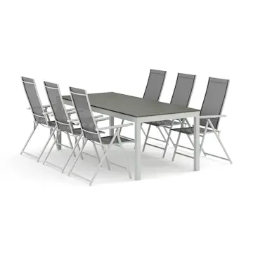 Trädgårdsgrupp Comfort Garden Tunis utomhus matgrupp förlängningsbart 205/305x90 cm med 6 Sanna positionsstolar