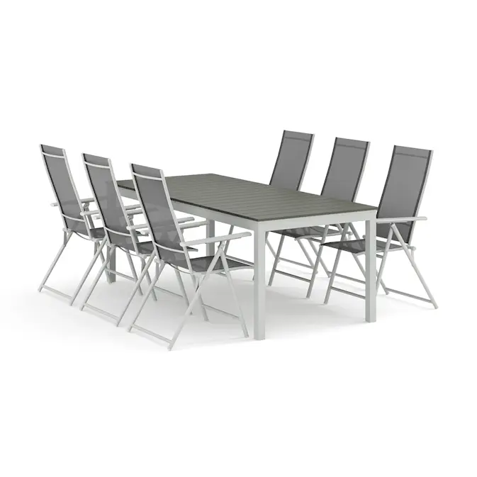 Trädgårdsgrupp Comfort Garden Tunis utomhus matgrupp förlängningsbart 205/305x90 cm med 6 Sanna positionsstolar