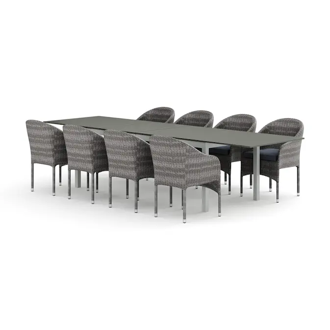 Trädgårdsgrupp Comfort Garden Tunis utomhus matgrupp förlängningsbart 205/305x90 cm med 8 Thor fåtöljer