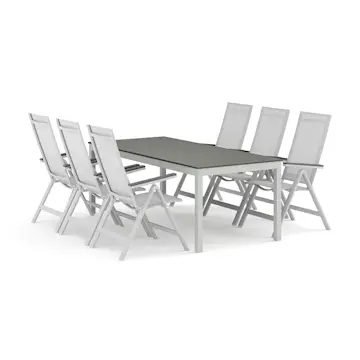 Trädgårdsgrupp Comfort Garden Tunis utomhus matgrupp förlängningsbart 205/305x90 cm med 6 Monaco Light positionsstolar