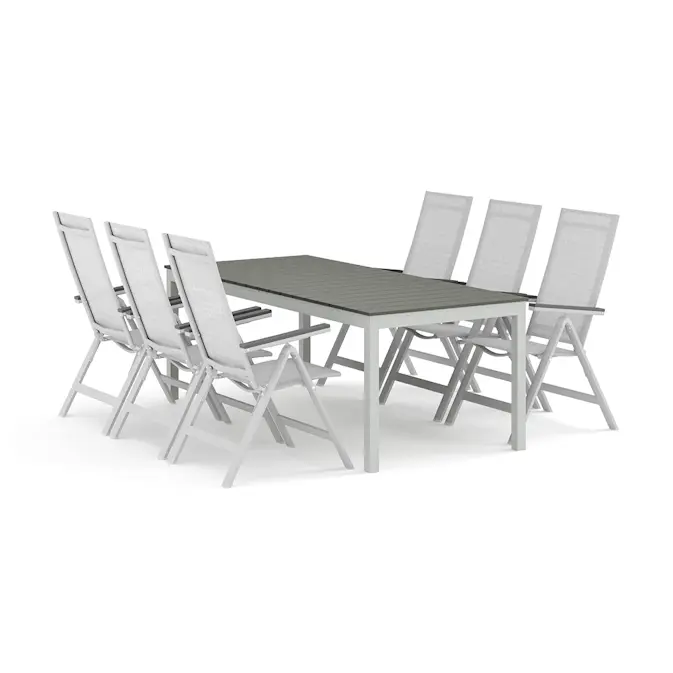 Trädgårdsgrupp Comfort Garden Tunis utomhus matgrupp förlängningsbart 205/305x90 cm med 6 Monaco Light positionsstolar