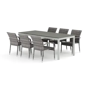 Trädgårdsgrupp Comfort Garden Tunis utomhus matgrupp förlängningsbart 205/305x90 cm med 6 Thor Light Trädgårdsfåtölj