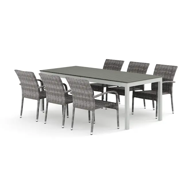 Trädgårdsgrupp Comfort Garden Tunis utomhus matgrupp förlängningsbart 205/305x90 cm med 6 Thor Light Trädgårdsfåtölj