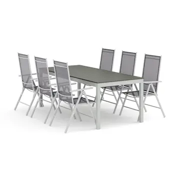 Trädgårdsgrupp Comfort Garden Tunis utomhus matgrupp förlängningsbart 205/305x90 cm med 6 Maggie positionsstolar