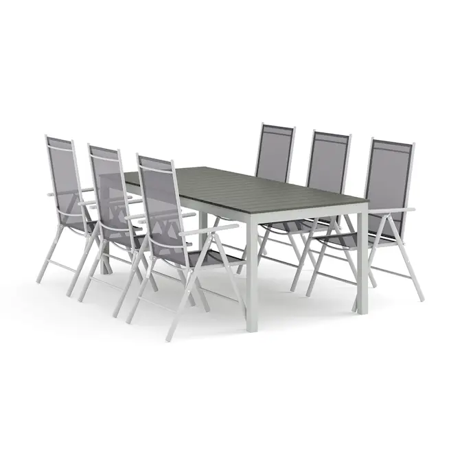 Trädgårdsgrupp Comfort Garden Tunis utomhus matgrupp förlängningsbart 205/305x90 cm med 6 Maggie positionsstolar