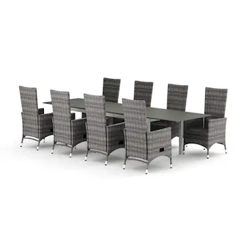 Trädgårdsgrupp Comfort Garden Tunis utomhus matgrupp förlängningsbart 205/305x90 cm med 8 Jenny matstolar