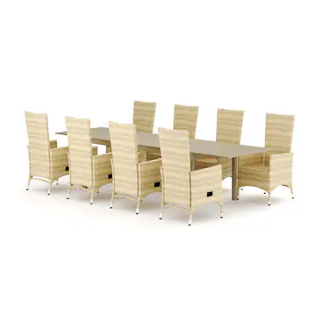 Trädgårdsgrupp Comfort Garden Tunis utomhus matgrupp förlängningsbart 205/305x90 cm med 8 Jenny matstolar