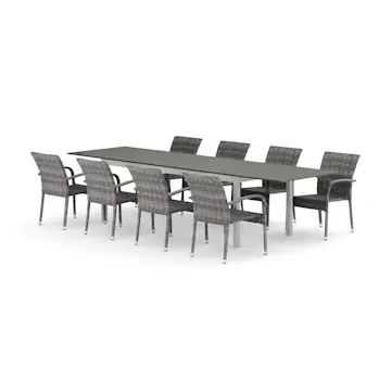 Trädgårdsgrupp Comfort Garden Tunis utomhus matgrupp förlängningsbart 205/305x90 cm med 8 Thor Light Trädgårdsfåtölj