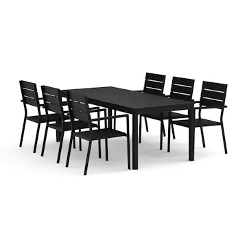 Trädgårdsgrupp Comfort Garden Tunis utomhus matgrupp förlängningsbart 205/305x90 cm med 6 Tunis stapelstolar