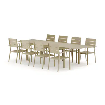 Trädgårdsgrupp Comfort Garden Tunis utomhus matgrupp förlängningsbart 205/305x90 cm med 8 Tunis stapelstolar