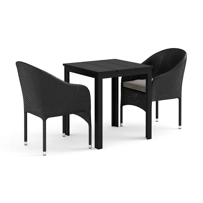 Trädgårdsgrupp Comfort Garden Tunis utomhus caféset 70x70 cm med 2 Thor fåtöljer