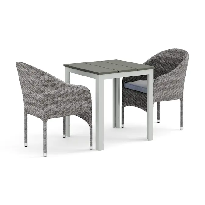 Trädgårdsgrupp Comfort Garden Tunis utomhus caféset 70x70 cm med 2 Thor fåtöljer