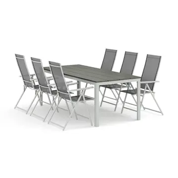 Trädgårdsgrupp Comfort Garden Tunis utomhus matgrupp 205x90 cm med 6 Sanna positionsstolar